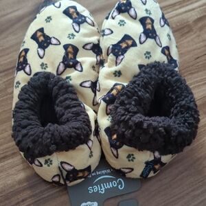 Women's Dog Pattern Slippers - Cream and Black